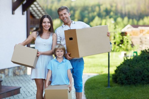 Commercial office relocation scene in Slough with transport and packing